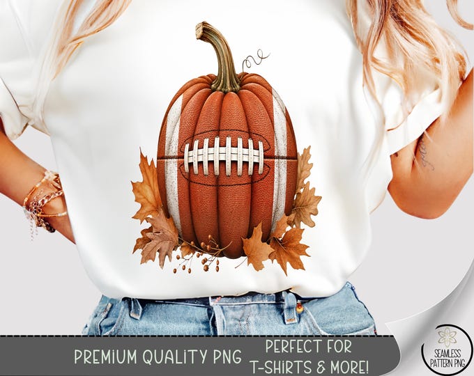 Football Pumpkin Fall Leaves T-shirt PNG Sublimation Design, Digital Download, B10444