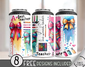 Teacher Positive Affirmation 4in1 Can Cooler Wrap, Cute Coquette Bow 4 in 1 Tumbler Png, Elementary Teacher Hard Can Cooler PNG, A144