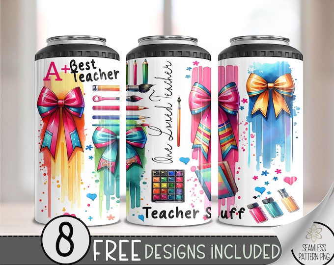 Teacher Positive Affirmation 4in1 Can Cooler Wrap, Cute Coquette Bow 4 in 1 Tumbler Png, Elementary Teacher Hard Can Cooler PNG, A144