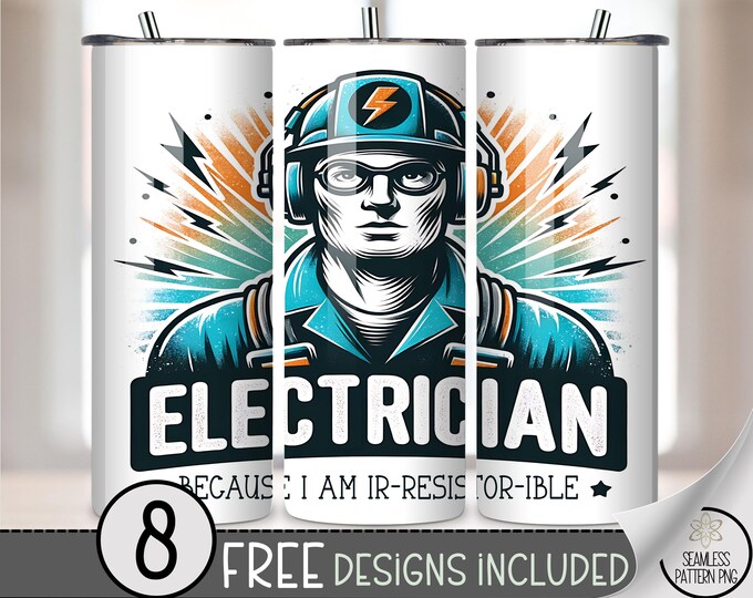 Electrician 20 oz Tumbler Wrap PNG, Lineman Design, Instant Download, Inspirational Sublimation, A782