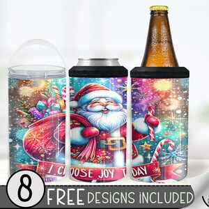 Seamless Christmas Can Cooler Wrap, Winter 16 oz 4-in-1 Cooler Sublimation, Santa 16Oz Tumbler File, Holiday Affirmation Design File PNG