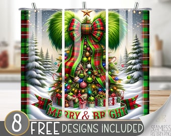 Christmas Tumbler Wrap, Xmas Tumbler Png Wrap, Green Plaid Sublimation Design, Christmas Tree 20Oz Tumbler File, Bright Sublimation Plaid