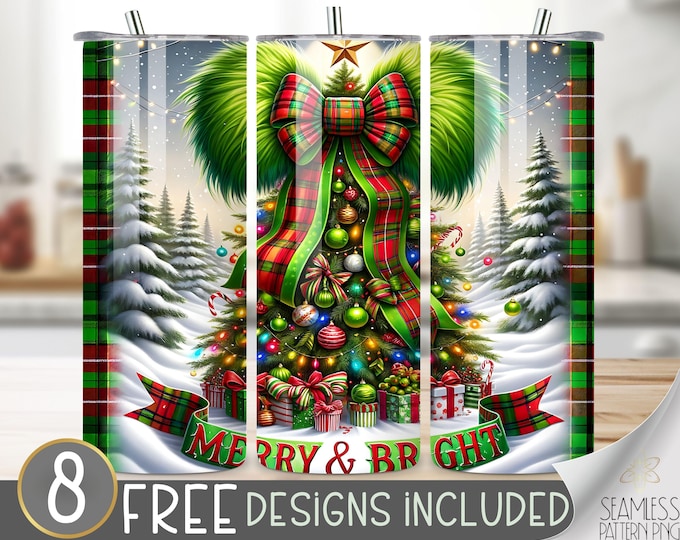 Christmas Tumbler Wrap, Xmas Tumbler Png Wrap, Green Plaid Sublimation Design, Christmas Tree 20Oz Tumbler File, Bright Sublimation Plaid