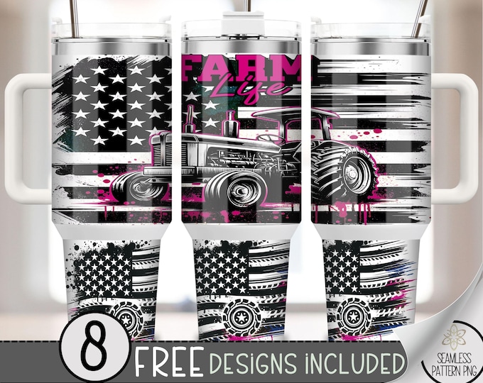 Tractor Ranch 40oz Tumbler Wrap, Farm Life Tumbler Sublimation Design, American Flag Farm 40oz Quencher Tumbler Wrap PNG, Tractor Wrap A34
