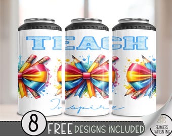Cute Coquette Bow 4in1 Can Cooler Wrap, Positive Teacher Affirmation 4 in 1 Tumbler Png, Lace Elementary Teacher Hard Can Cooler PNG, A74