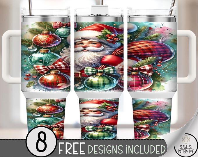 Vintage Christmas 40 oz Tumbler Wrap: Retro Santa Sublimation Design, Nostalgic PNG File, Christmas Ornament PNG, Retro Holiday Design, A599