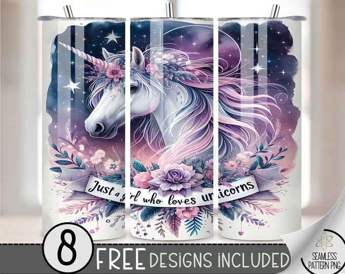 Unicorn Tumbler Wrap, Sparkly Pretty Unicorn 20Oz Tumbler Wrap, Horse 20Oz Skinny Sublimation Tumbler Design Instant Digital Download