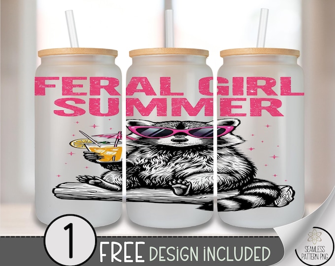 Raccoon Glass Can Wrap, Retro 16oz Glass Tumbler Sublimation Design, Summer Vibe PNG File, Digital Download, B10209