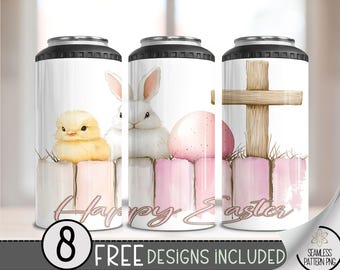Bunny 4 in 1 Can Cooler Wrap, Cute Easter 4in1 Tumbler PNG, Happy Easter 16 Oz Can Cooler Sublimation Design, Cross Hard Can Design, A142