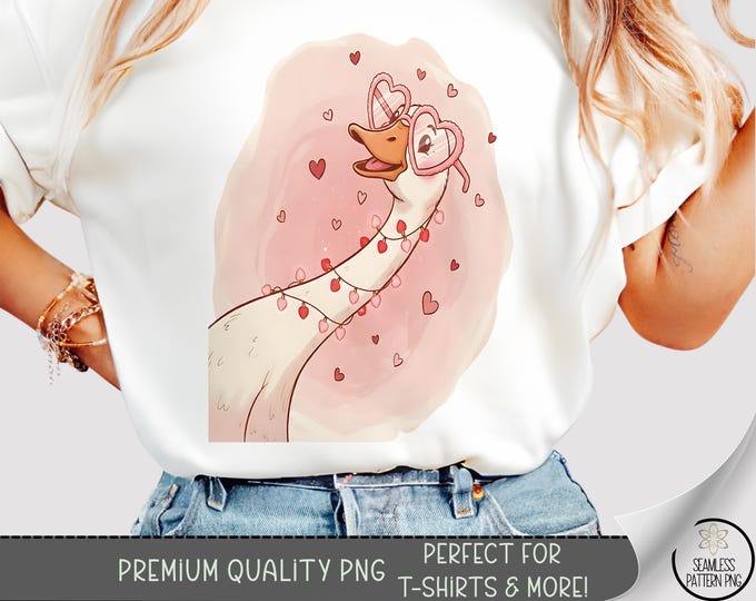 Pink Cute Goose T-Shirt PNG, Sweet Goose Design for Instant Digital Download, Coquette Frame Pink Goose, A670