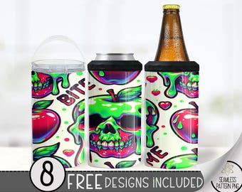 Poison Apple 4in1 Can Cooler Wrap, Bite Me 16 oz Slim Can Cooler Wrap, Halloween 4 in 1 Tumbler,Spooky Skeleton 16 Oz Can Cooler Sublimation