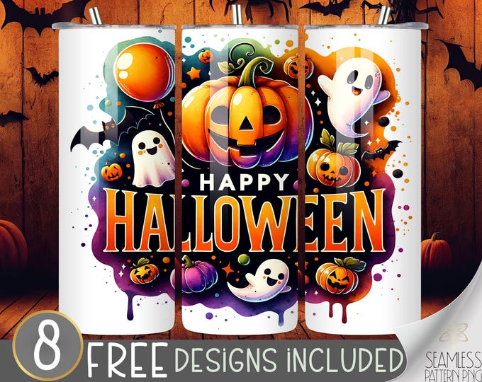 Family Friendly Halloween Tumbler Wrap, Pumpkin 20 oz Skinny Sublimation PNG Design, Whimsical & Cute Spooky Vibes, PG Funny Tumbler Wrap