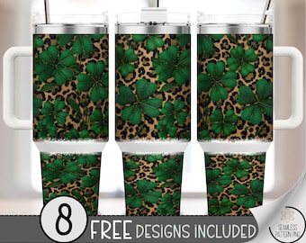 St Patrick's Day PNG, 40 oz Tumbler Wrap, Clover Sublimation Design, Shamrock Festive Cute Green, B873