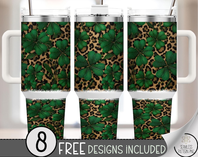 St Patrick's Day PNG, 40 oz Tumbler Wrap, Clover Sublimation Design, Shamrock Festive Cute Green, B873