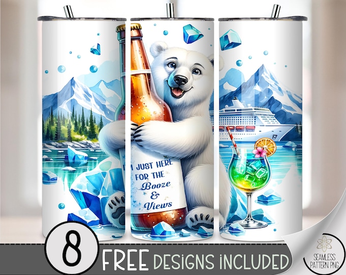 Polar Bear & Cruise Ship 20ozTumbler Wrap, Arctic Adventure 20 oz Tumbler Design, Includes 8 Designs, Cool Cruise Vibes, Nautical File, A417