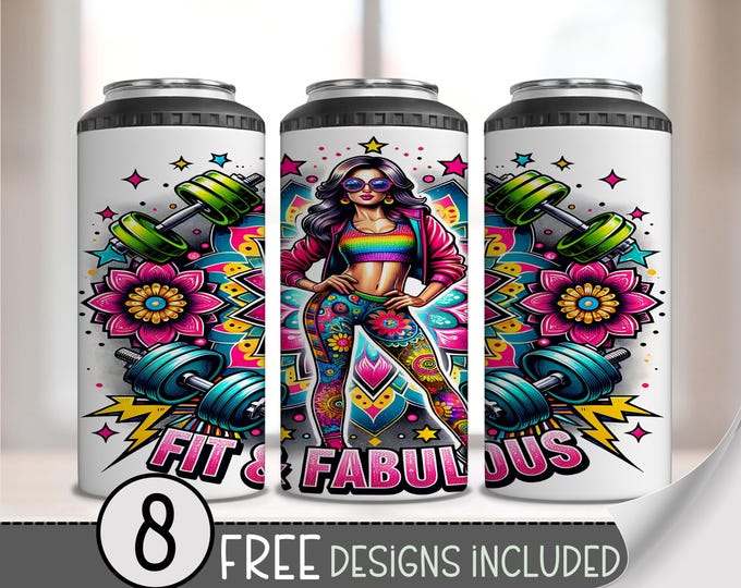 Fitness 4 in 1 Can Cooler Wrap, Exercise 4in1 Tumbler PNG, Motivational Gym 16 Oz Can Cooler Sublimation Design, Workout Hard Can File, A223