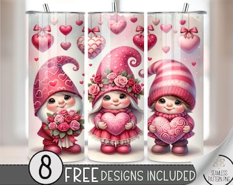Seamless Valentine Gnomes Tumbler Wrap, Love Sublimation Tumbler Wrap, Vday 20Oz Sublimation Wrap, Valentines Day Sublimation Design