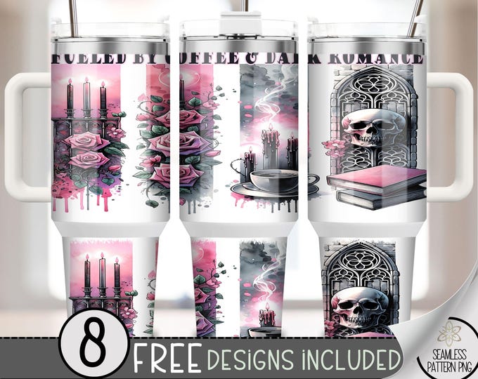Floral Skull 40oz Tumbler Wrap, Dark Romance & Coffee Tumbler Sublimation Design,Smutty Book Goth Adult 40oz Quencher Tumbler Wrap PNG, A127