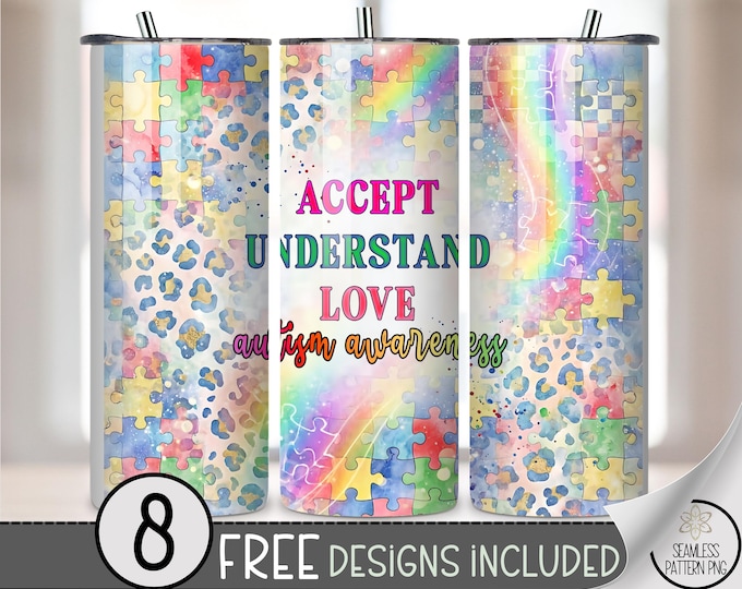Autism Awareness 20 oz Tumbler Wrap,  Autism Puzzle Pieces Sublimation Design for Straight Tumblers, B10058