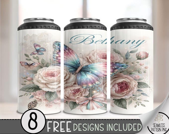Add Your Name 4 in 1 Can Cooler Wrap, You Customize 4in1 Tumbler Design, Floral You Personalize 16 Oz Can Cooler Sublimation Design, A91