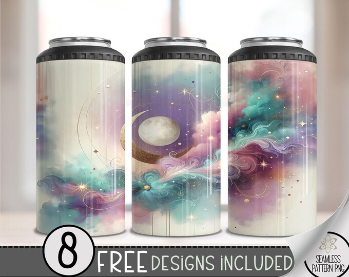 Moon 4 in 1 Can Cooler Wrap, Celestial 4in1 Tumbler PNG, Stars & Sky 16 Oz Can Cooler Sublimation Design, Boho Starry Galaxy 16 oz Wrap, A7