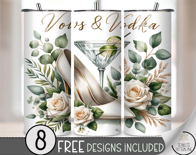 Vows and Vodka 20 oz Tumbler Wrap, Bachelorette Party Design, Bride to Be, Sublimation Alcohol Themed, A631