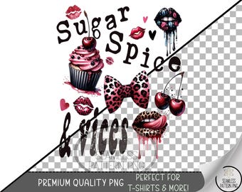 Sugar Spice & Vices Sublimation PNG, Messy Coquette Bow, Grunge Cherry Lips and Cupcake Leopard Bow Clipart, Edgy Girl Sublimation File A259