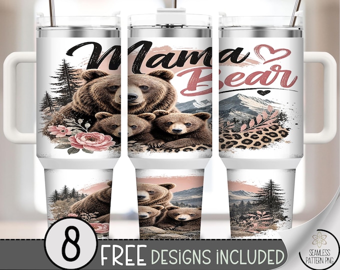 Mama Bear Cubs 40oz Tumbler Wrap, Nature Sublimation Design, Digital Download, B10517