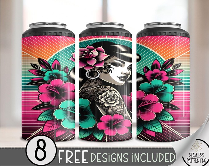 Chicana 4 in 1 Can Cooler Wrap, Mexican 4in1 Tumbler PNG, Floral Latina 16 Oz Can Cooler Sublimation Design, Chingona Art Hard Can Wrap A22