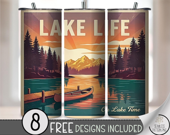 Lake Life 20 oz Tumbler Wrap, Rustic Sublimation Design for Straight Tumblers, Vintage PNG Files, Digital Download, B10490