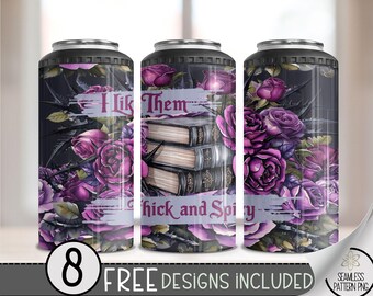 Spicy Book 4 in 1 Can Cooler Wrap, Book Lover 4in1 Tumbler PNG, Romantasy Reader 16 Oz Can Cooler Sublimation Design, Librarian 16 oz Wrap