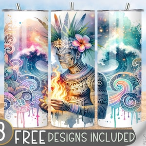 Polynesian Tumbler Wrap, Hawaiian Tumbler Design, Tiki Time Tumbler File, Fire Dancer Tumbler Sublimation Design, Tropical Island Tumbler