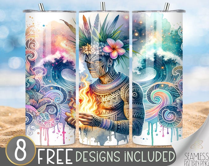 Polynesian Tumbler Wrap, Hawaiian Tumbler Design, Tiki Time Tumbler File, Fire Dancer Tumbler Sublimation Design, Tropical Island Tumbler