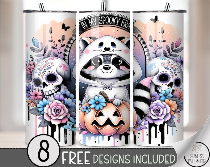 Spooky Raccoon 20oz Tumbler Wrap, Halloween Sugar Skull Design, Cute Floral Dia de los Muertos 20 oz Tumbler PNG, Digital Download A447