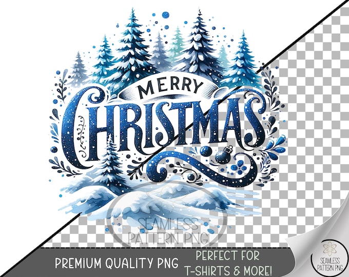 Winter Scene Sublimation Design, Merry Christmas UV DTF Graphic, Watercolor Blue Clip Art, A537
