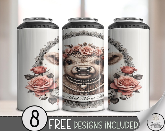 Victorian Highland Cow Sublimation For 4-in-1 Can Cooler Wrap, Regency Vintage Heifer Digital Download, B700