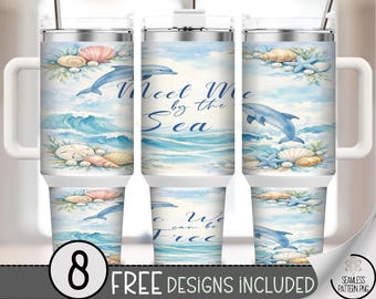 Playful Dolphins 40 oz Tumbler Wrap, Beachy Sublimation Design, Nautical PNG Files, Digital Download, B10252