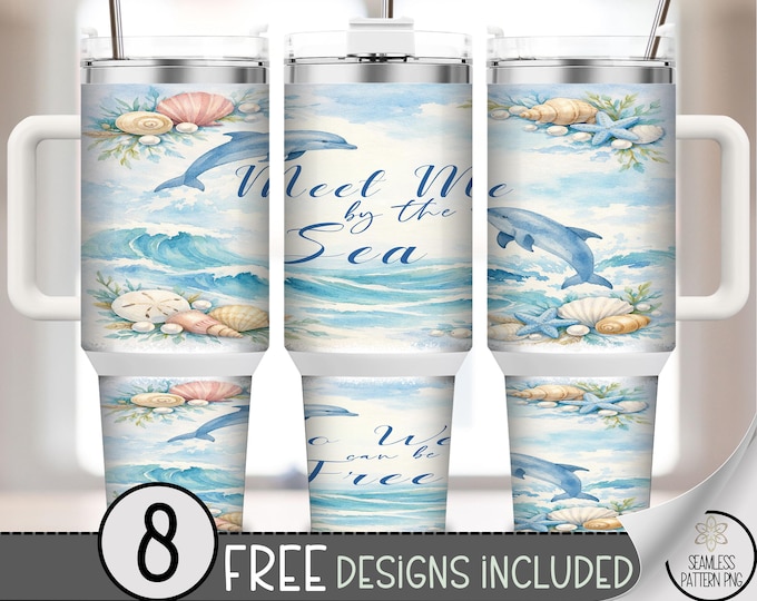 Playful Dolphins 40 oz Tumbler Wrap, Beachy Sublimation Design, Nautical PNG Files, Digital Download, B10252