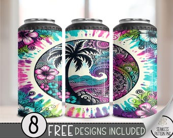 Palm Tree 4 in 1 Can Cooler Wrap, Tropical 4in1 Tumbler PNG,Hibiscus Mandala 16 Oz Can Cooler Sublimation Design,Tie Dye Vacation PNG, A123
