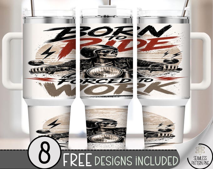 Biker Skeleton 40oz Tumbler Wrap, Born to Ride Sublimation Design, Edgy Motorcycle PNG Files, Digital Download, B10499