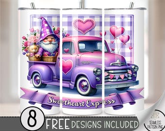 Purple Gnome Tumbler Wrap, Vintage Truck 20oz Skinny Tumbler Sublimation Design, Valentines Tumbler Wrap File PNG, Plaid Seamless File