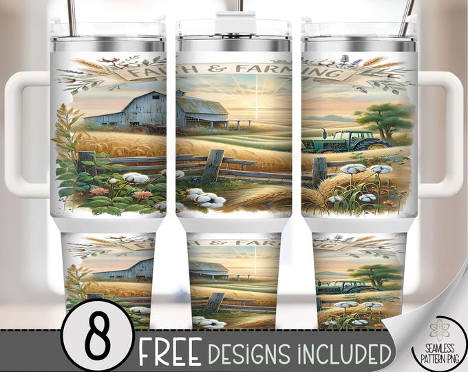 Country Farm 40 oz Tumbler Wrap, Rustic Farmhouse Sublimation Design, Cozy Vintage PNG Files, Pastoral 40oz Tumbler Design, B10017