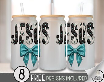 Coquette Religious PNG, Jesus Glass Can Wrap, Bold Christian Sublimation Design, Digital Download, B954
