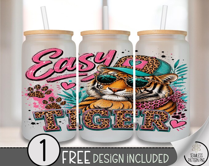 Sassy Tiger Glass Can Wrap, Retro 16oz Tumbler Sublimation Design, Cute PNG File, Digital Download, B10303
