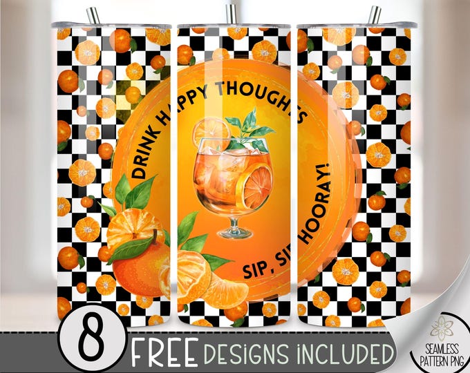 Drink Happy Thoughts Sip Sip Hooray, 20 oz Straight Tumbler Wrap Sublimation PNG, Funny Adult Skinny Tumbler Design Files, Instant Download