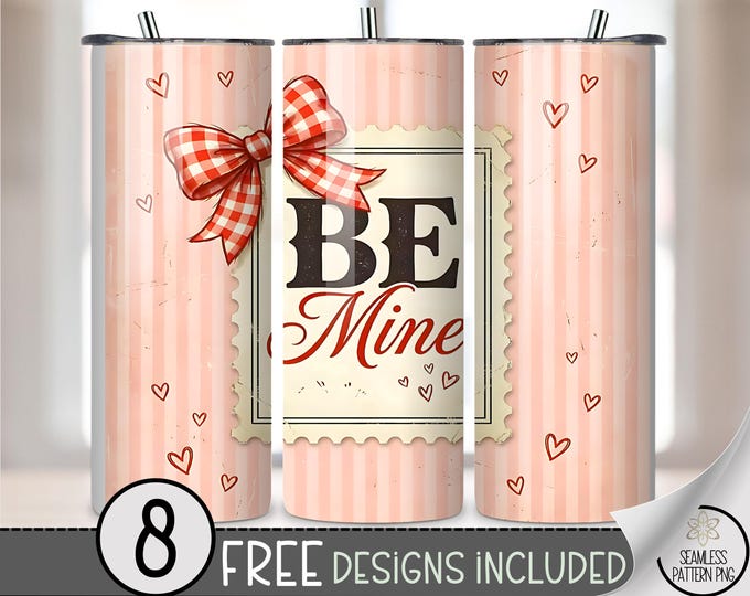 Be Mine Stamp 20 oz Tumbler Wrap, Cute Valentine Hearts, Digital Download for Sublimation, Pink Romantic Valentines PNG, A741