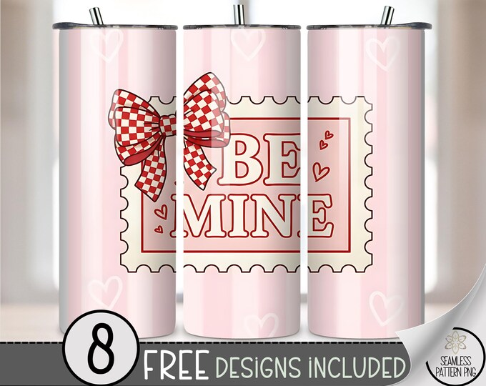 Be Mine Stamp Png: Romantic Valentine's Day Digital Download For Cute 20 oz Tumbler Wraps, Adorable Png Files With Hearts, B740
