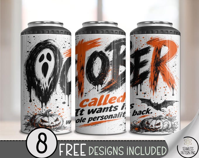 Halloween 4-in-1 Can Cooler Wrap, Ghost Face Sublimation Design, Spooky 16 oz 4-in-1 File, Digital Download, B10287