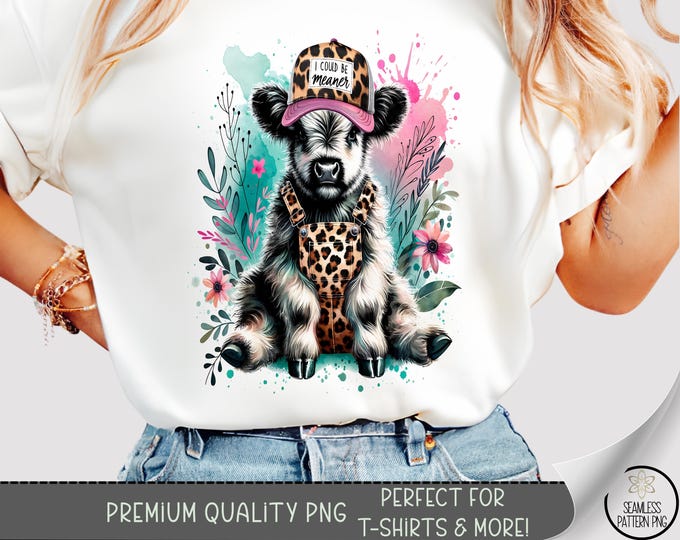 I Could Be Meaner T-shirt PNG, Girly Sublimation Design, Baby Cow DTF Shirt Graphic, Boho TShirt File, Western Cow Print Tshirt Art, A501