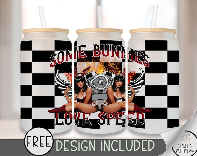 Motorcycle Glass Can, Funny Sublimation Design, Retro Biker 16oz Can Wrap, Pin Up Girl Glass Can Design, Racer Beer Can PNG, A139